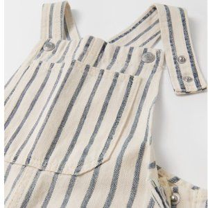 Zara cream/nvy STRIPED DENIM OVERALLS NWT 12-18mo